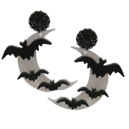 Earrings with moon, bats